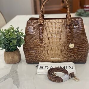 Brahmin Brown Crocodile Embossed Leather Handbag
